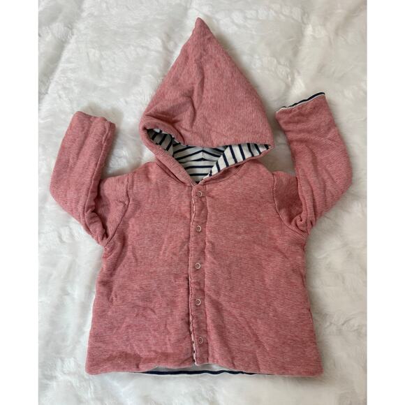 Petit Bateau Gnome Hood Fully Reversible Classic Striped Soft Baby Jacket 12 Mos - Picture 2 of 8